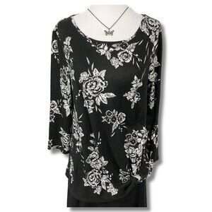 Penmans Black white floral side tie long-sleeve sweater ~ MEDIUM LARGE knit top